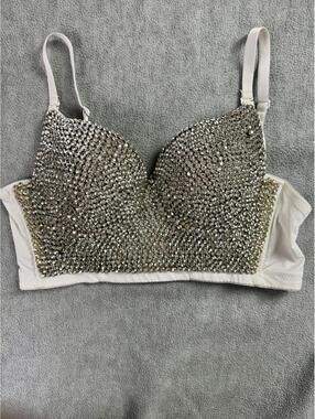 rhinestone bustier bra y2k glam festival rave beaded crop top 34